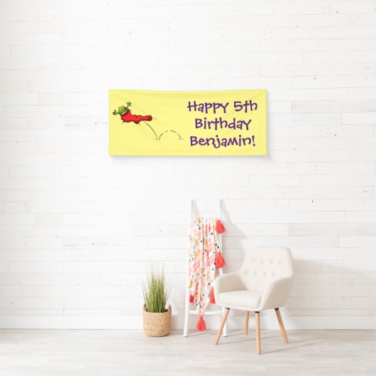 赤いソックジャンプ漫画の可愛いカエル 横断幕 (インサイチュ)