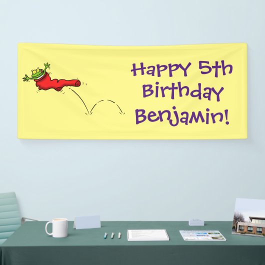 赤いソックジャンプ漫画の可愛いカエル 横断幕 (トレードショー)