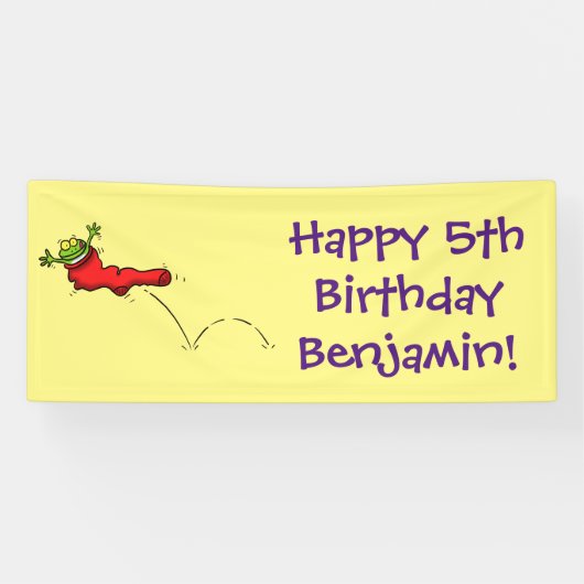 赤いソックジャンプ漫画の可愛いカエル 横断幕 (横)