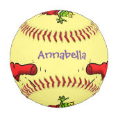 赤いソックジャンプ漫画の可愛いカエル 野球ボール (裏面)