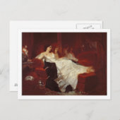 赤いソファに座っている女性 ポストカード (正面/裏面)