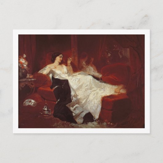 赤いソファに座っている女性 ポストカード (正面)