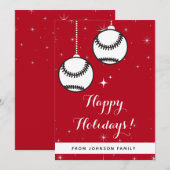 赤いソフトボール フェスティブ ベースボール ホリデー ボール スポーツ シーズンカード (正面/裏面)