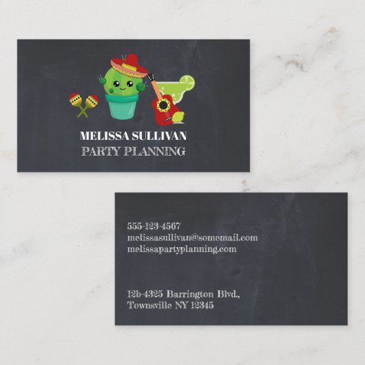 赤いソンブレロの可愛い大きな目のサボテンパーティープランナー 名刺 (正面/裏面)