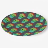 赤いソンブレロの柄のかわいい緑のサボテン ペーパープレート (アングル)