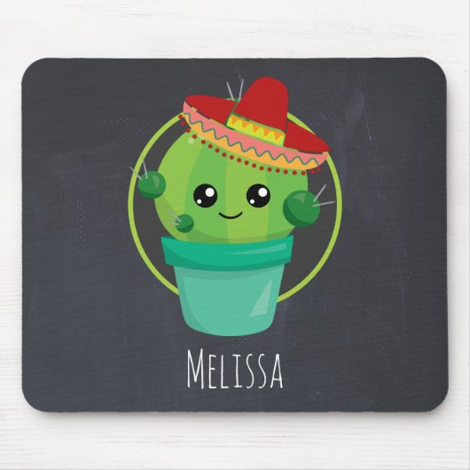 赤いソンブレロの目に微笑む、かわいい大きなサボテン マウスパッド (正面)