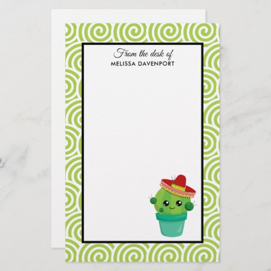 赤いソンブレロの目に微笑む、かわいい大きなサボテン 便箋