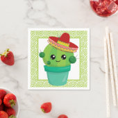 赤いソンブレロの目のかわいいサボテン スタンダードカクテルナプキン (インサイチュ)