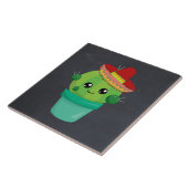 赤いソンブレロを着たハッピーラウンドサボテン タイル (側面)