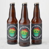 赤いソンブレロを着たハッピーラウンドサボテン ビールラベル (ボトル)