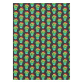 赤いソンブレロ模様のハッピーグリーンサボテン テーブルクロス (正面)