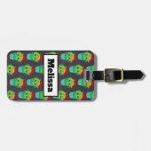 赤いソンブレロ模様のハッピーグリーンサボテン ラゲッジタグ (正面横)