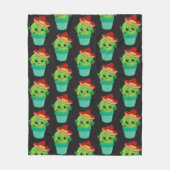 赤いソンブレロ模様の丸いサボテン フリースブランケット (正面)