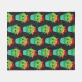 赤いソンブレロ模様の丸いサボテン フリースブランケット (正面(横))