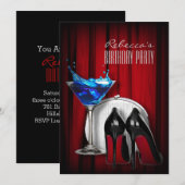 赤いソールのステッィレットヒールが似合う、女の子のマーティニー・カクテルパーティー 招待状 (正面/裏面)