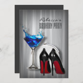 赤いソールのステッィレット・マルティーニのガーリーな誕生日パーティー 招待状 (正面/裏面)