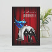 赤いソールのステッィレト・ヒールが似合う、女の子のマーティニー・パーティ 招待状 (スタンド正面)