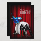 赤いソールのステッィレト・ヒールが似合う、女の子のマーティニー・パーティ 招待状 (正面/裏面)