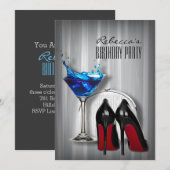 赤いソールのステレオ マーティニー女子 誕生日パーティー 招待状 (正面/裏面)