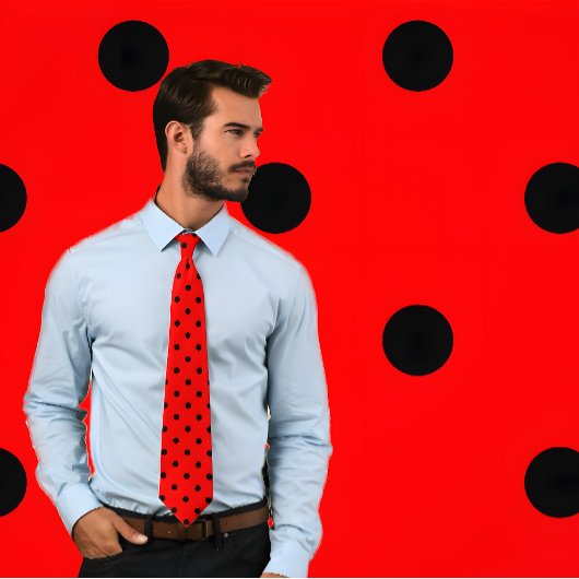 赤いタイクラシックの水玉模様ブラックのパターン ネクタイ