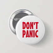 赤いタイポグラフィのモチベーション"Don't Panic" 缶バッジ (正面&裏面)