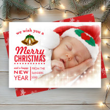 赤いタイポグラフィオーバーレイ 赤ちゃんの最初のクリスマス 写真