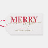 赤いタイポグラフィメリーと明るいクリスマス ギフトタグ (裏面横)