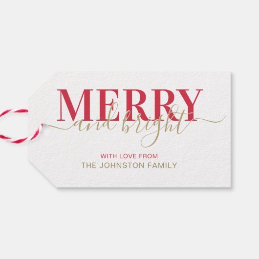 赤いタイポグラフィメリーと明るいクリスマス ギフトタグ (裏面横)