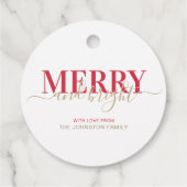 赤いタイポグラフィメリーと明るいクリスマス フェイバータグ (裏面)