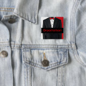 赤いタキシードのカスタマイズ可能な花婿の付添人ボタン 缶バッジ (インサイチュ)