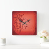 赤いタケグランジな正方形の時計 スクエア壁時計 (ホーム)