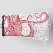 赤いタコのヴィンテージの地図の白 ゴルフヘッドカバー (正面)