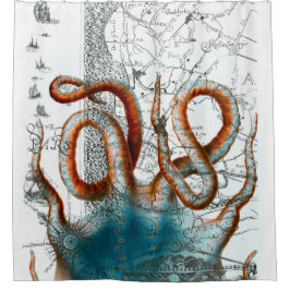 赤いタコのヴィンテージ シャワーカーテン