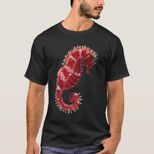 赤いタツノオトシゴのイラスト Tシャツ (正面)