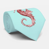 赤いタツノオトシゴのターコイズのタイ ネクタイ (ロール)