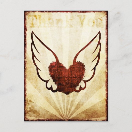 赤いタトゥー翼ハートありがとうポストカード ポストカード (正面)