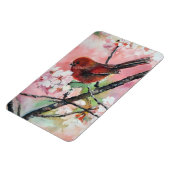 赤いタネガーの鳥のさくらんぼの花 マグネット (左側)