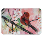 赤いタネガーの鳥のさくらんぼの花 マグネット (横)