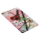 赤いタネガーの鳥のさくらんぼの花 マグネット (右側)