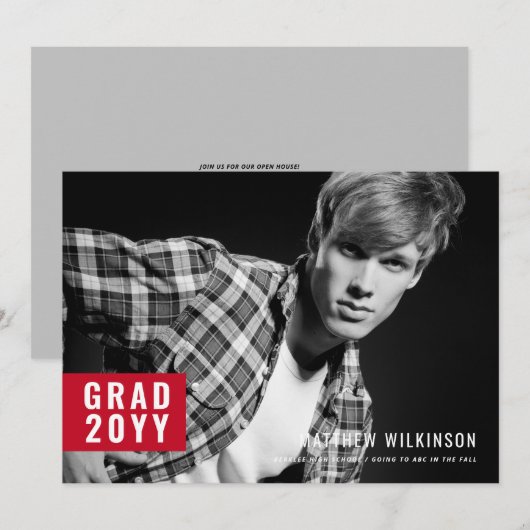 赤いタブの卒業発表 案内状 (正面/裏面)