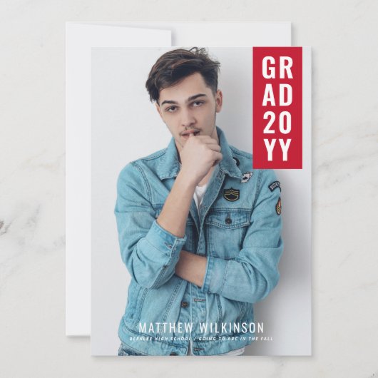 赤いタブの卒業発表 案内状 (正面)