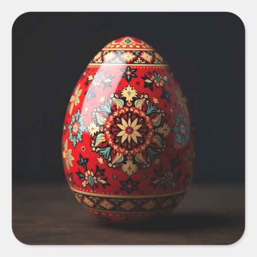 赤いタペストリーのイースターエッグ スクエアシール (正面)