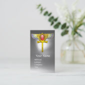 赤いタリスマンのエジプトの翼のあるアンクとコルヌコピア 名刺 (スタンド正面)