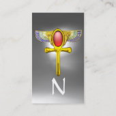 赤いタリスマンのエジプトの翼のあるアンクとコルヌコピア 名刺 (裏面)