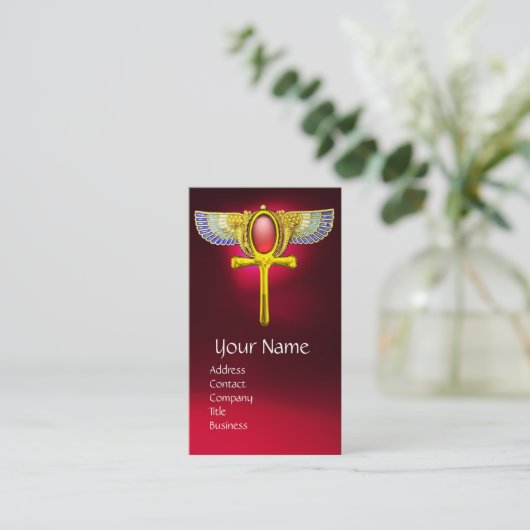 赤いタリスマン/コルヌコピアで翼を持つエジプトのアンク 名刺 (スタンド正面)