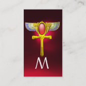 赤いタリスマン/コルヌコピアで翼を持つエジプトのアンク 名刺 (裏面)