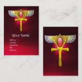 赤いタリスマン/コルヌコピアで翼を持つエジプトのアンク 名刺 (正面/裏面)