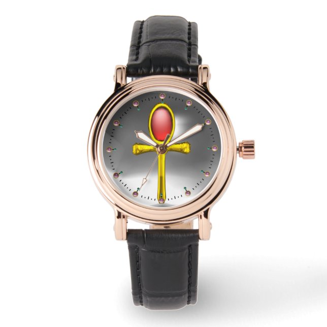 赤いタリスマン、ルビー宝石、灰色の白 腕時計 (正面)