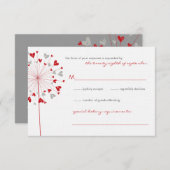 赤いタンポポ愛サマーウェディングRSVPカード 出欠カード (正面/裏面)