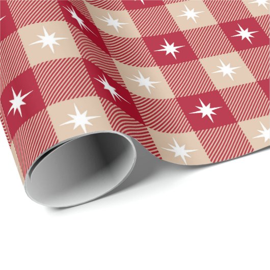 赤いタン素朴バッファローのプレイドクリスマスライト ラッピングペーパー (ロールコーナー)